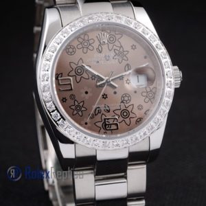 Alternative view of rolex replica datejust acciaio flower brown orologio imitazione