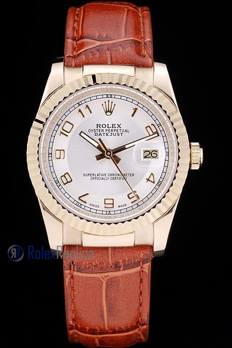 rolex replica datejust oro giallo strip leather orologio imitazione - immagine 2