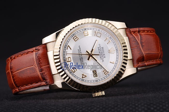 rolex replica datejust oro giallo strip leather orologio imitazione - immagine 4