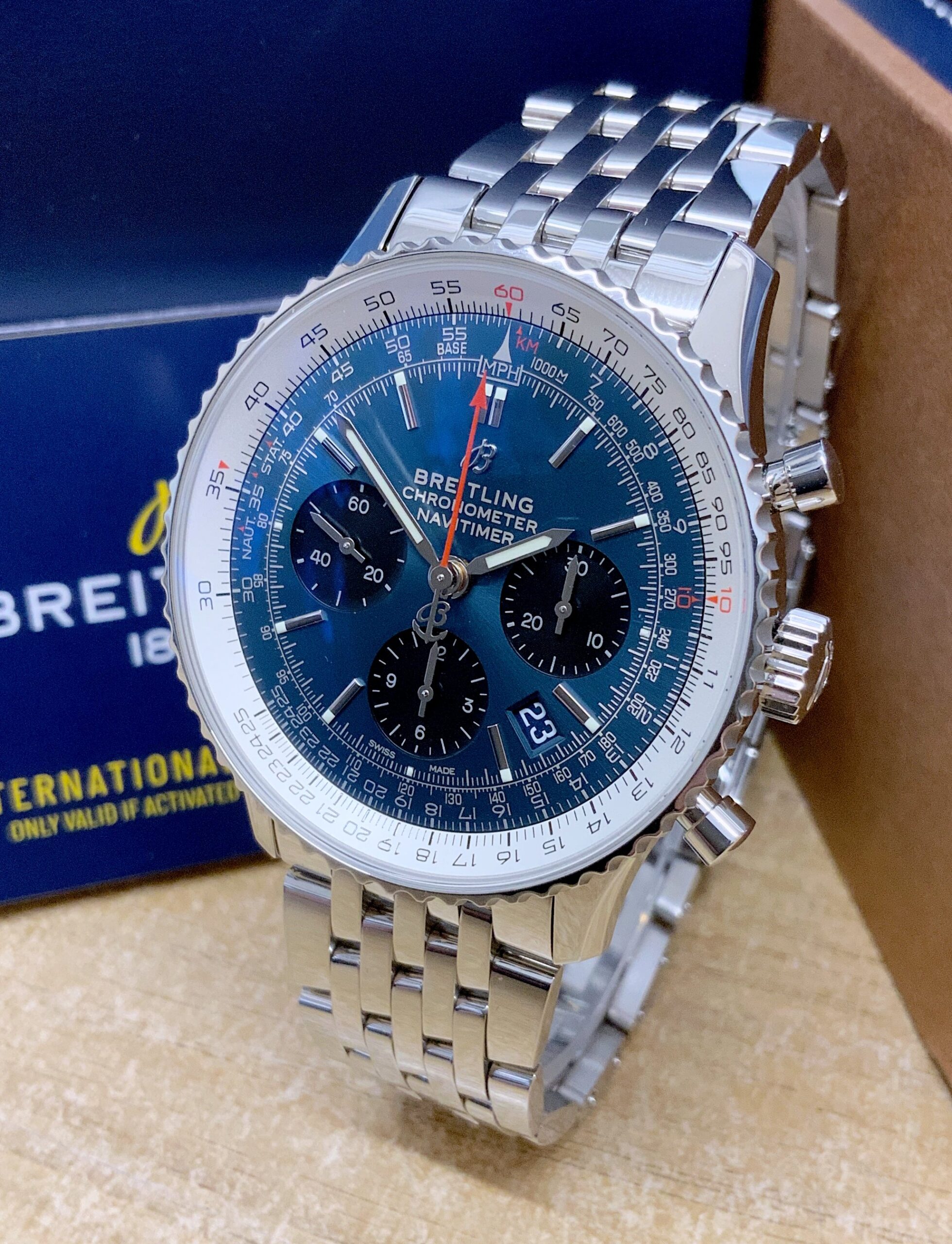 Breitling replica chrono acciaio navitimer blue dial imitazione copia - immagine 3