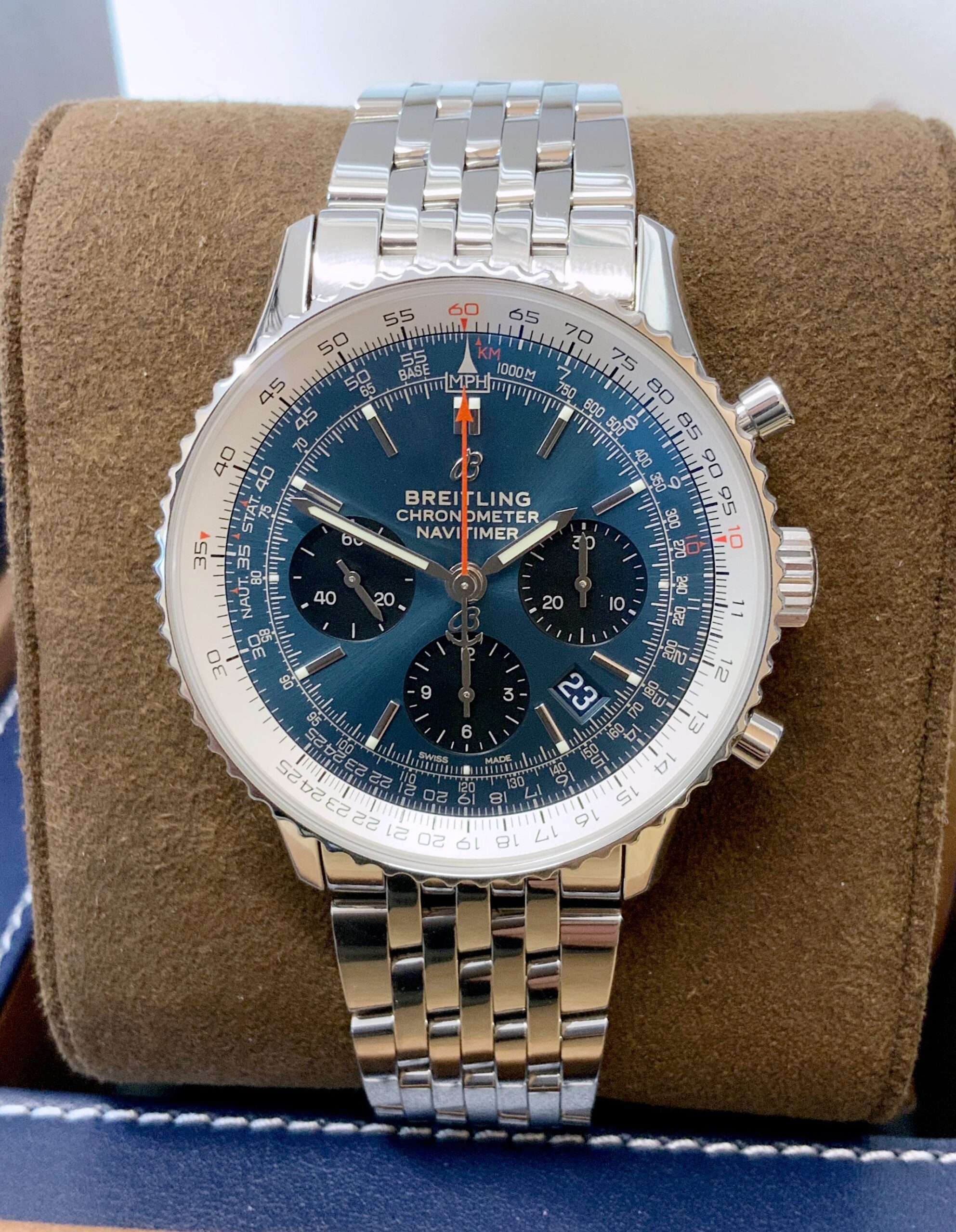 Breitling replica chrono acciaio navitimer blue dial imitazione copia