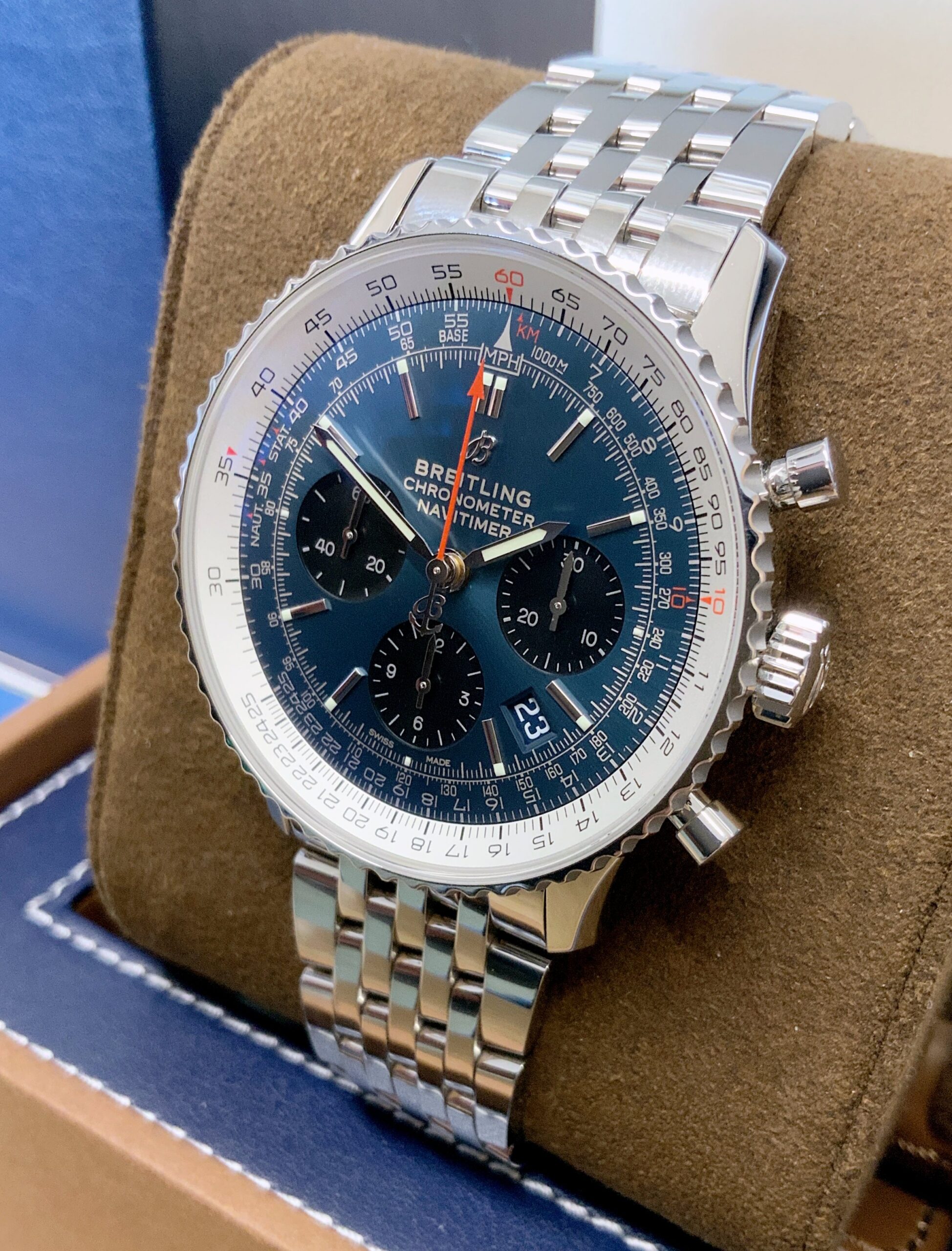 Breitling replica chrono acciaio navitimer blue dial imitazione copia - immagine 5