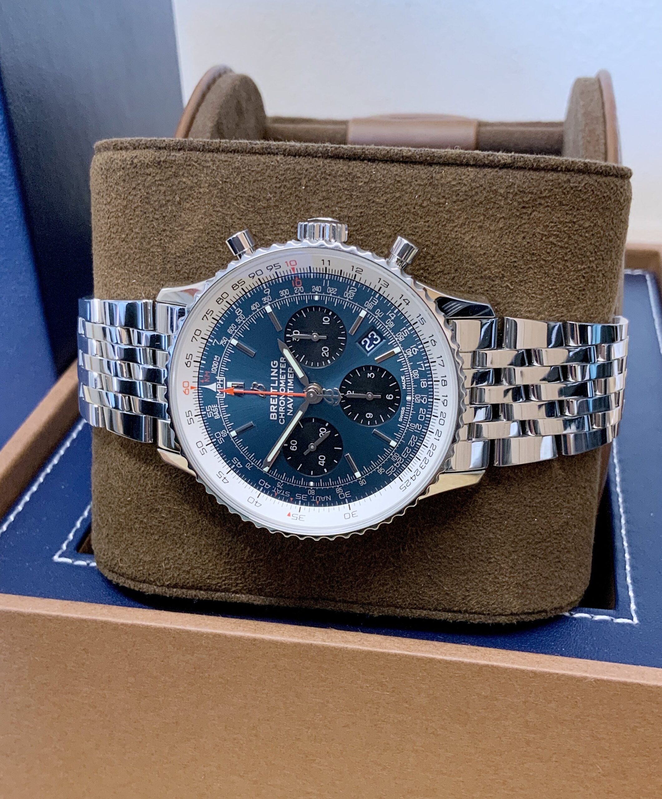 Breitling replica chrono acciaio navitimer blue dial imitazione copia - immagine 6