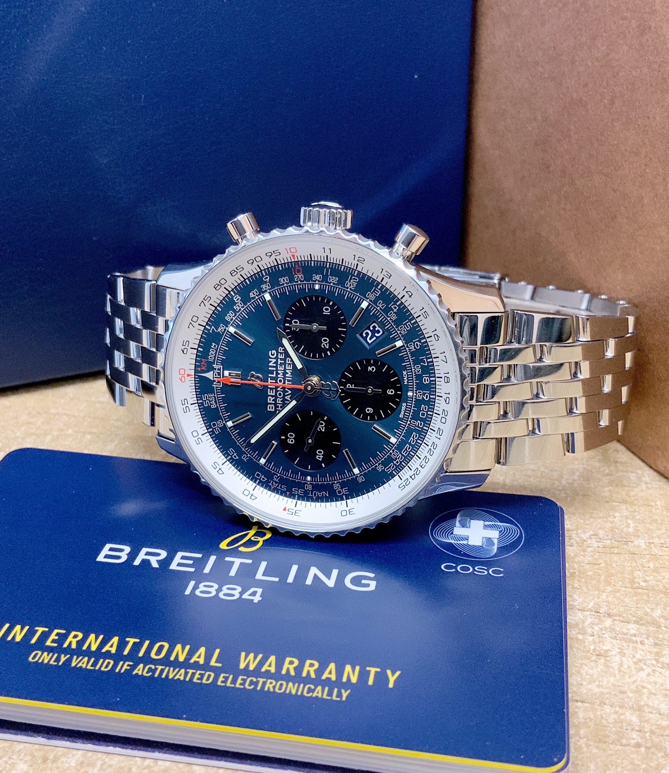Breitling replica chrono acciaio navitimer blue dial imitazione copia - immagine 8
