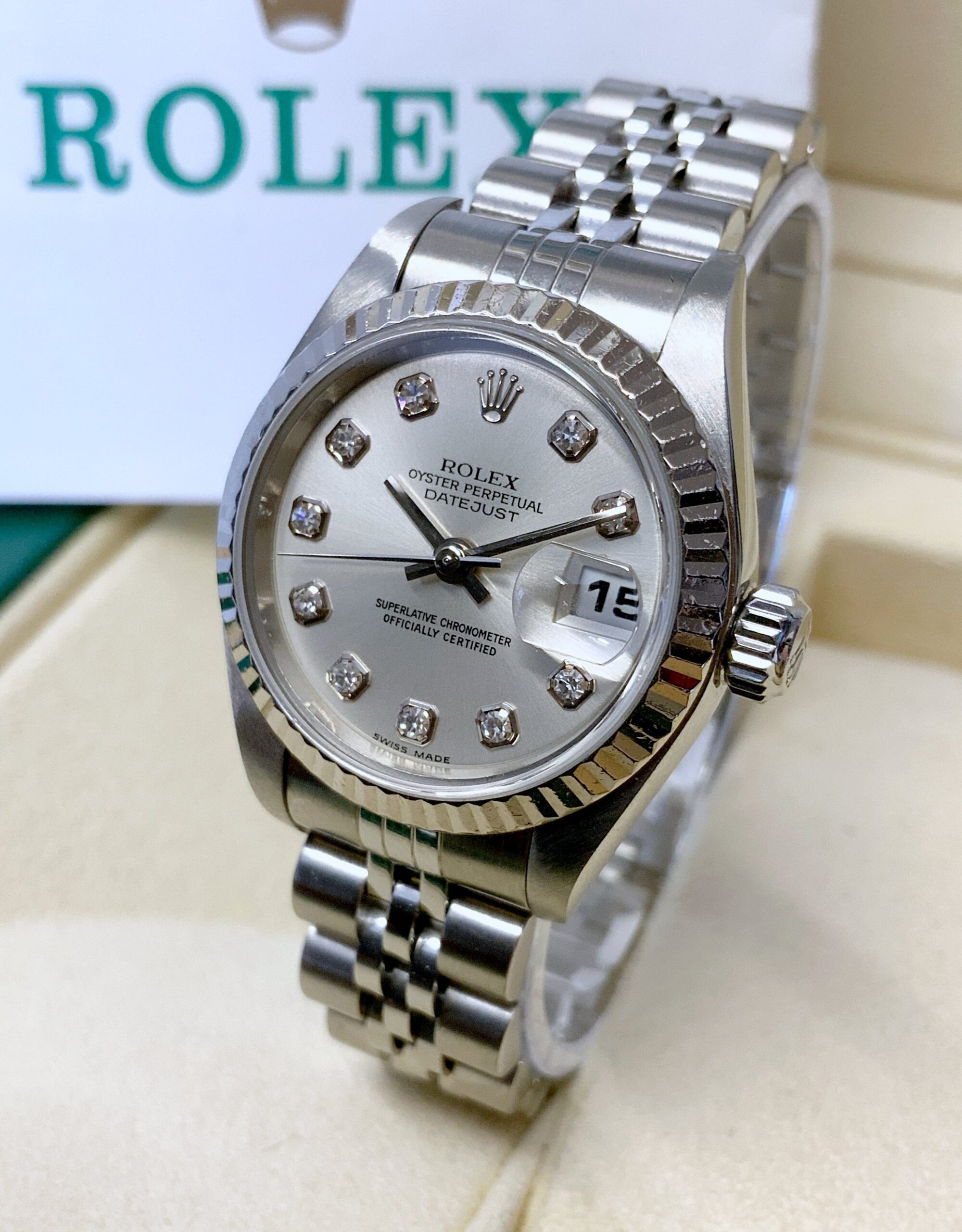 Rolex replica datejust lady acciaio argentèè brillantini orologio imitazione - immagine 4