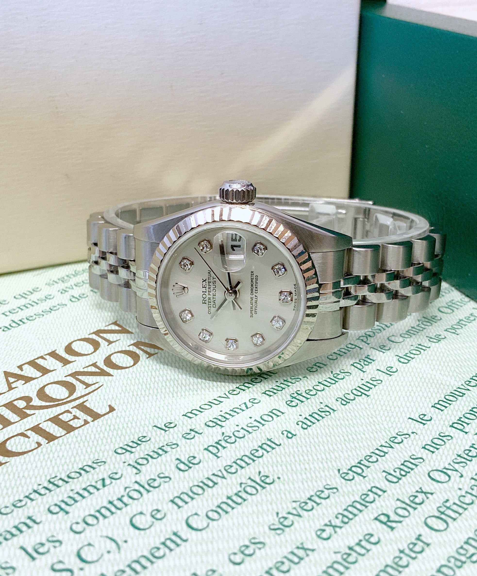 Rolex replica datejust lady acciaio argentèè brillantini orologio imitazione - immagine 6