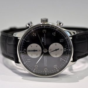 Alternative view of iwc replica portoghese chrono panda dial strip leather orologio imitazione