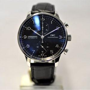Alternative view of iwc replica portoghese chrono black dial strip leather orologio imitazione
