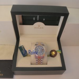 Alternative view of rolex replica datejust acciaio oro blu brillantini orologio imitazione