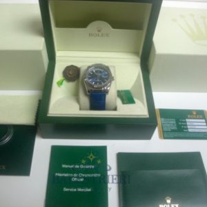 rolex replica daydate white gold strip leather blue orologio replica copia imitazione