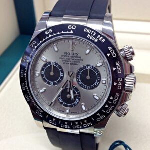Alternative view of Rolex replica daytona white gold 116519LN oysterflex silver dial