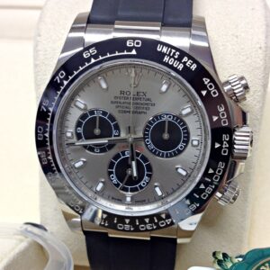 Rolex replica daytona white gold 116519LN oysterflex silver dial