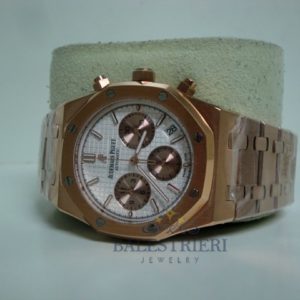 Alternative view of audemars piguet replica chrono royal oak leo messi rose gold white dial panda imitazione copia
