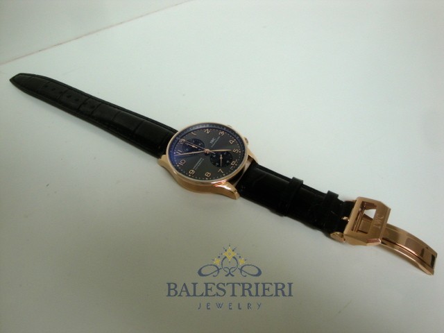 iwc replica portoghese rose gold black dial strip leather orologio imitazione - immagine 3