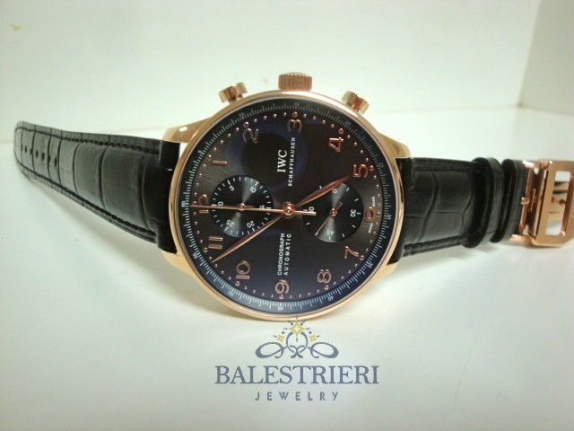 iwc replica portoghese rose gold black dial strip leather orologio imitazione