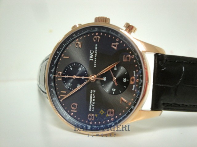 iwc replica portoghese rose gold black dial strip leather orologio imitazione - immagine 5