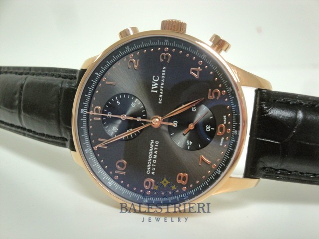 iwc replica portoghese rose gold black dial strip leather orologio imitazione - immagine 2