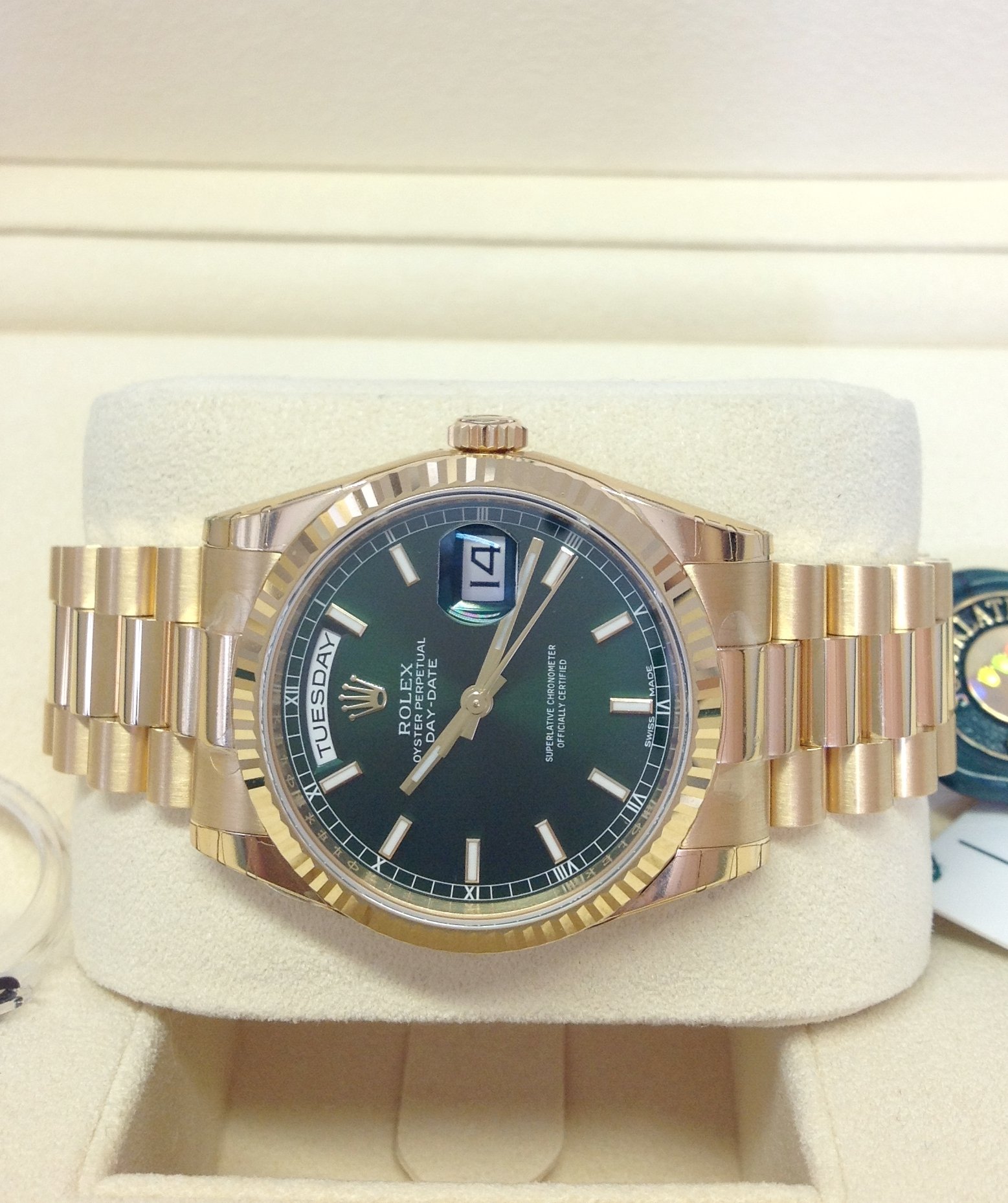 Rolex replica day-date 118238 oro giallo green dial - immagine 4