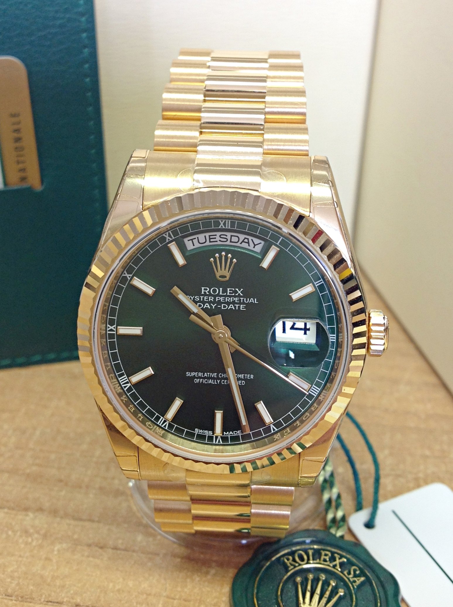 Rolex replica day-date 118238 oro giallo green dial - immagine 3