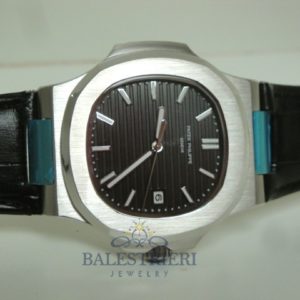 patek philippe replica nautilus acciaio black dial strip leather orologio imitazione