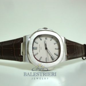 patek philippe replica nautilus acciaio white dial strip leather orologio imitazione