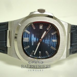 patek philippe replica nautilus acciaio blue dial strip leather orologio imitazione