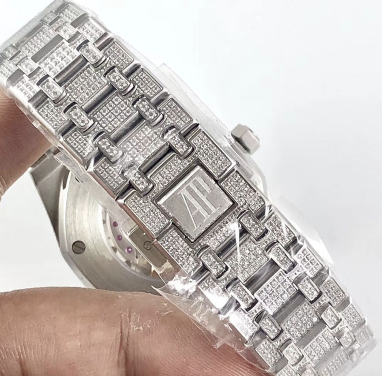 Audemars piguet replica royal oak 41mm white gold full paved diamonds blue dial - immagine 15