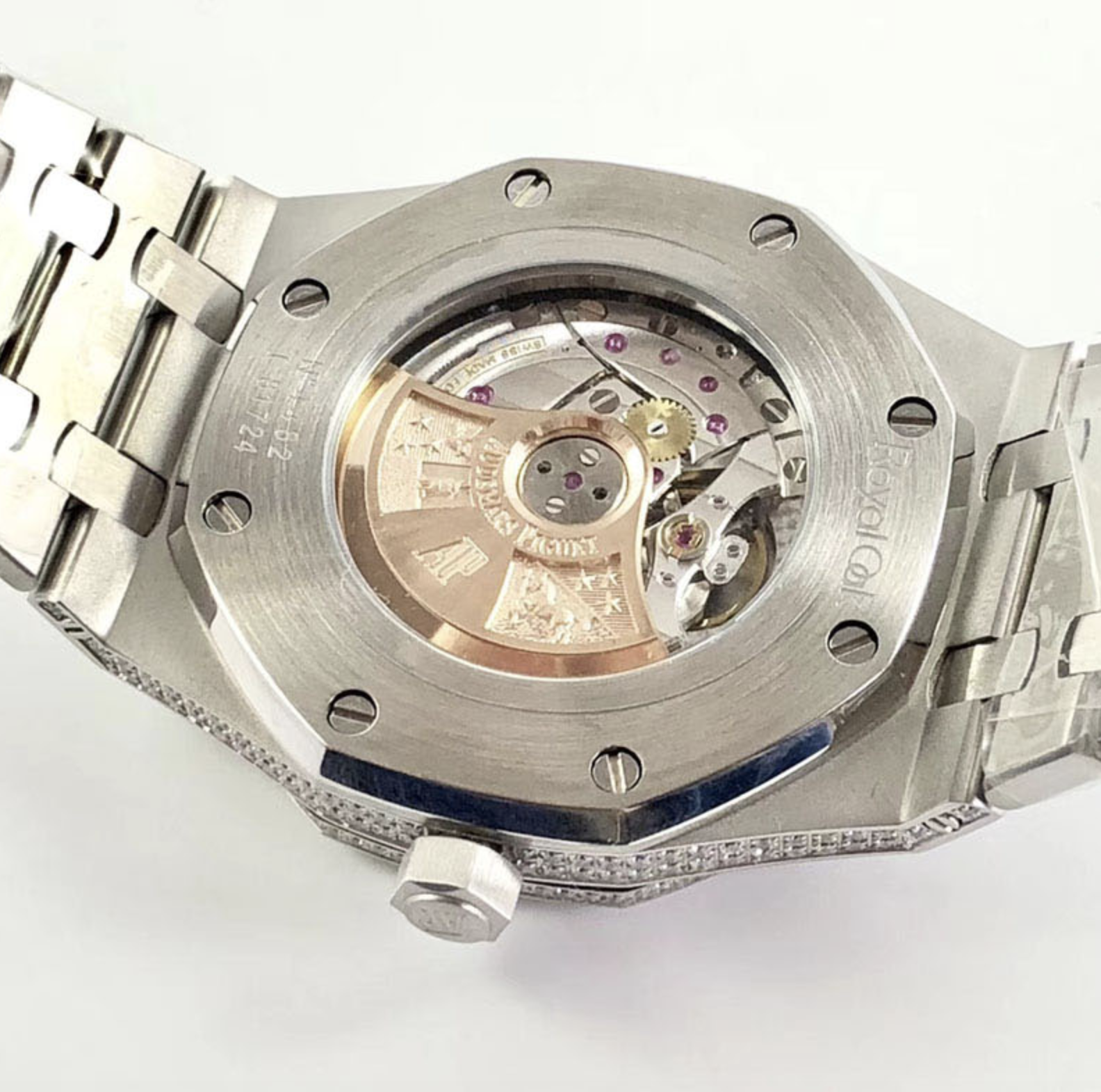 Audemars piguet replica royal oak 41mm white gold full paved diamonds blue dial - immagine 16
