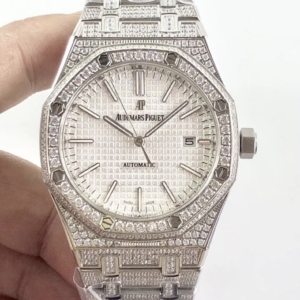 Audemars piguet replica royal oak 41mm white gold full paved diamonds white dial