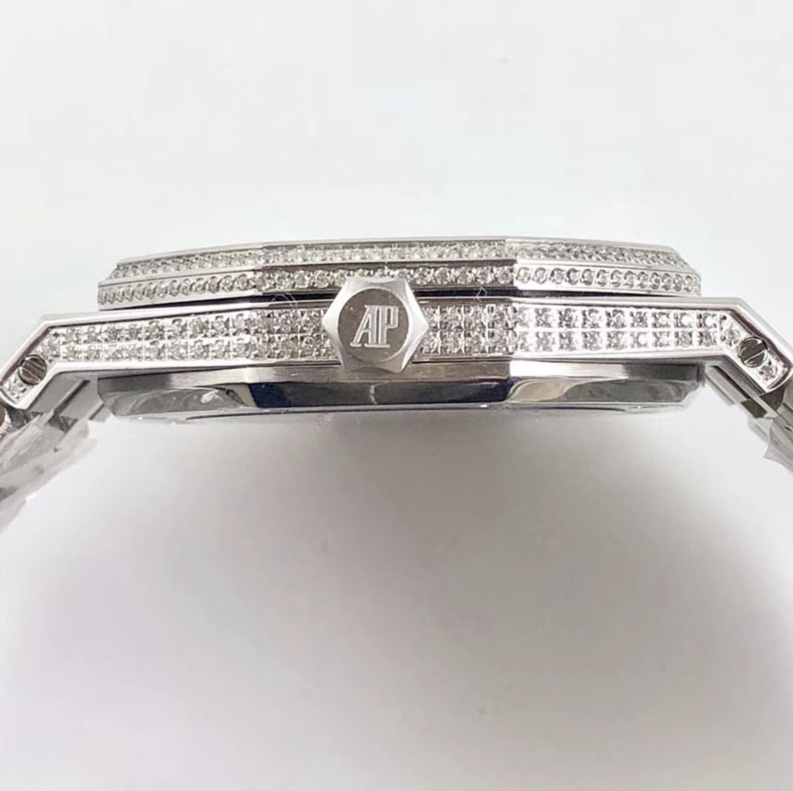 Audemars piguet replica royal oak 41mm white gold full paved diamonds white dial - immagine 14