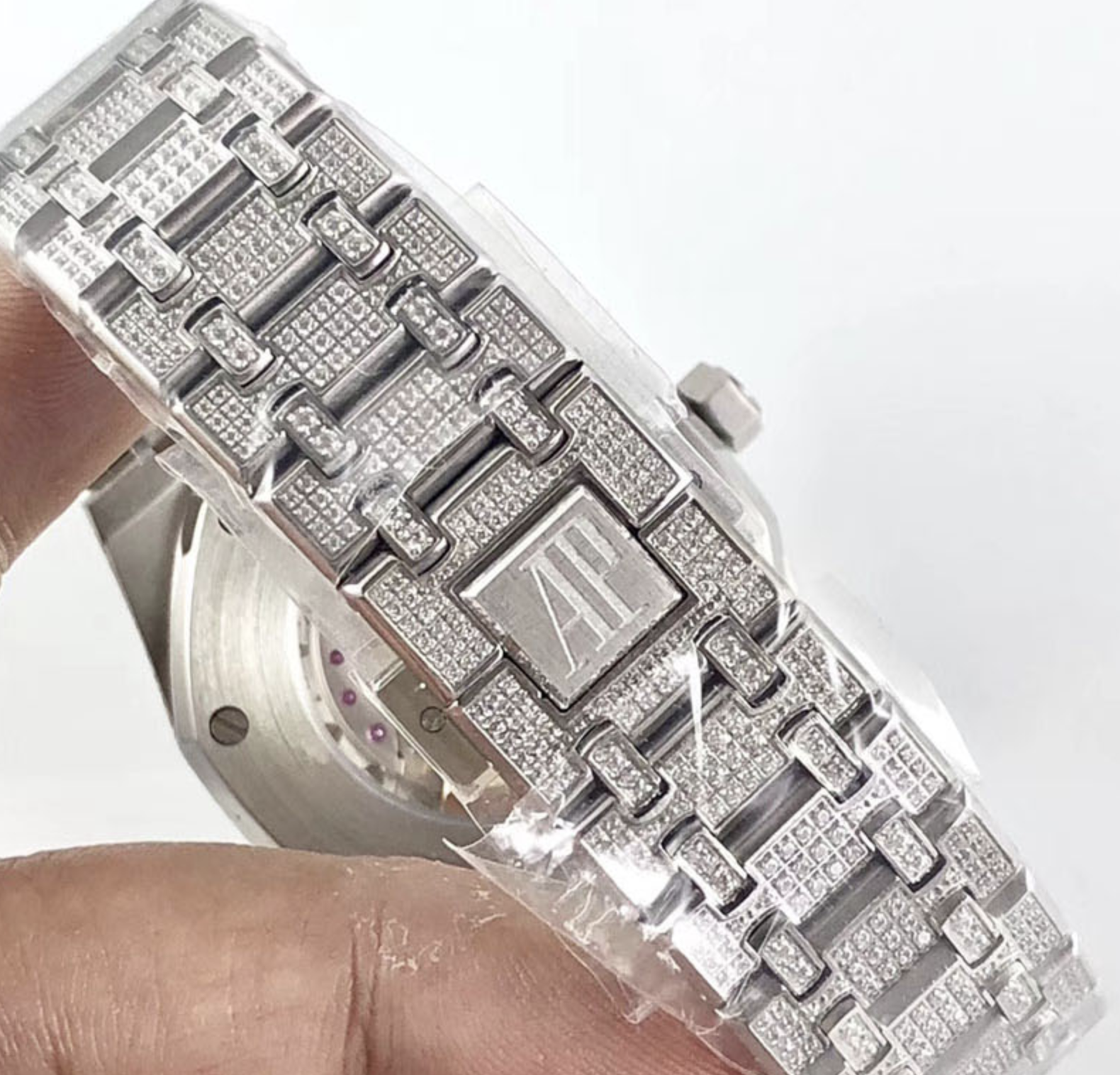 Audemars piguet replica royal oak 41mm white gold full paved diamonds white dial - immagine 15