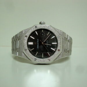 Alternative view of audemars piguet replica royal oak jumbo frosted black dial imitazione copia