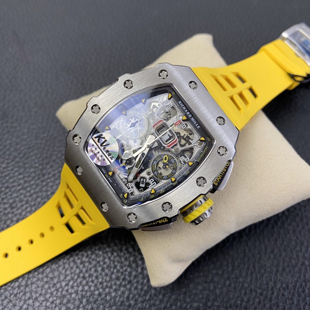 Richard Mille replica RM11-03 skeletron yellow rubber strip - immagine 3