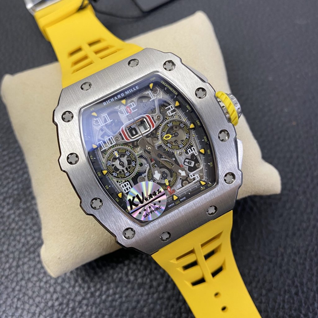 Richard Mille replica RM11-03 skeletron yellow rubber strip - immagine 4