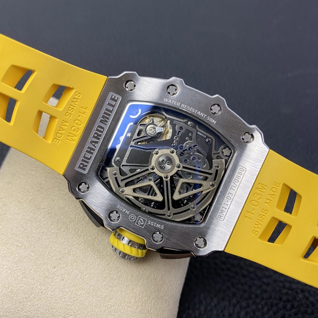 Richard Mille replica RM11-03 skeletron yellow rubber strip - immagine 5