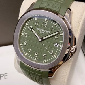 Alternative view of patek philippe replica white gold aquanaut 5168G kaki dial strip rubber orologio imitazione