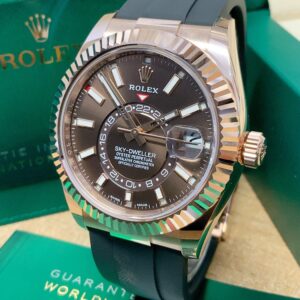 Alternative view of Rolex replica Sky-Dweller 326235 Rose Gold Oysterflex