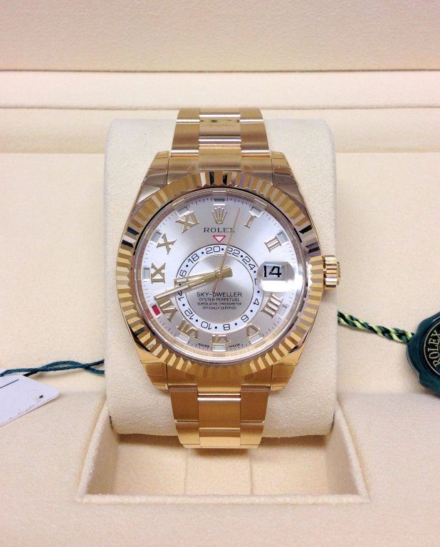 Rolex replica Sky-Dweller 326938 yellow gold silver dial