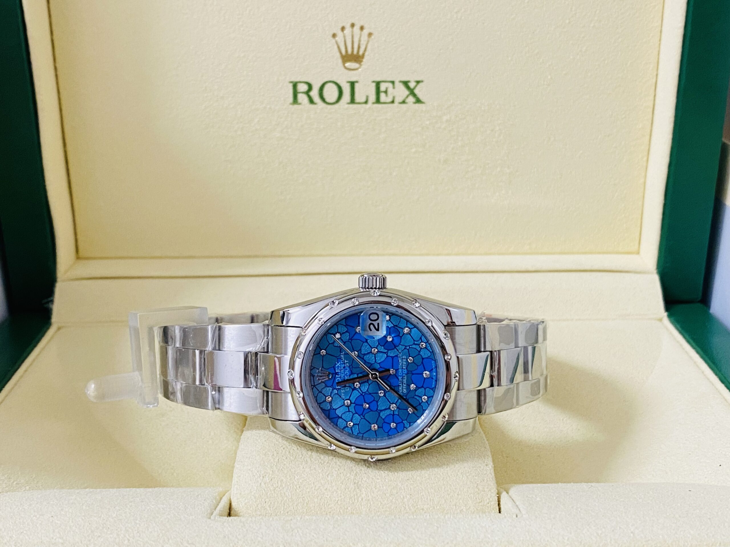 Rolex replica lady Datejust 31mm white gold blue dial - immagine 3