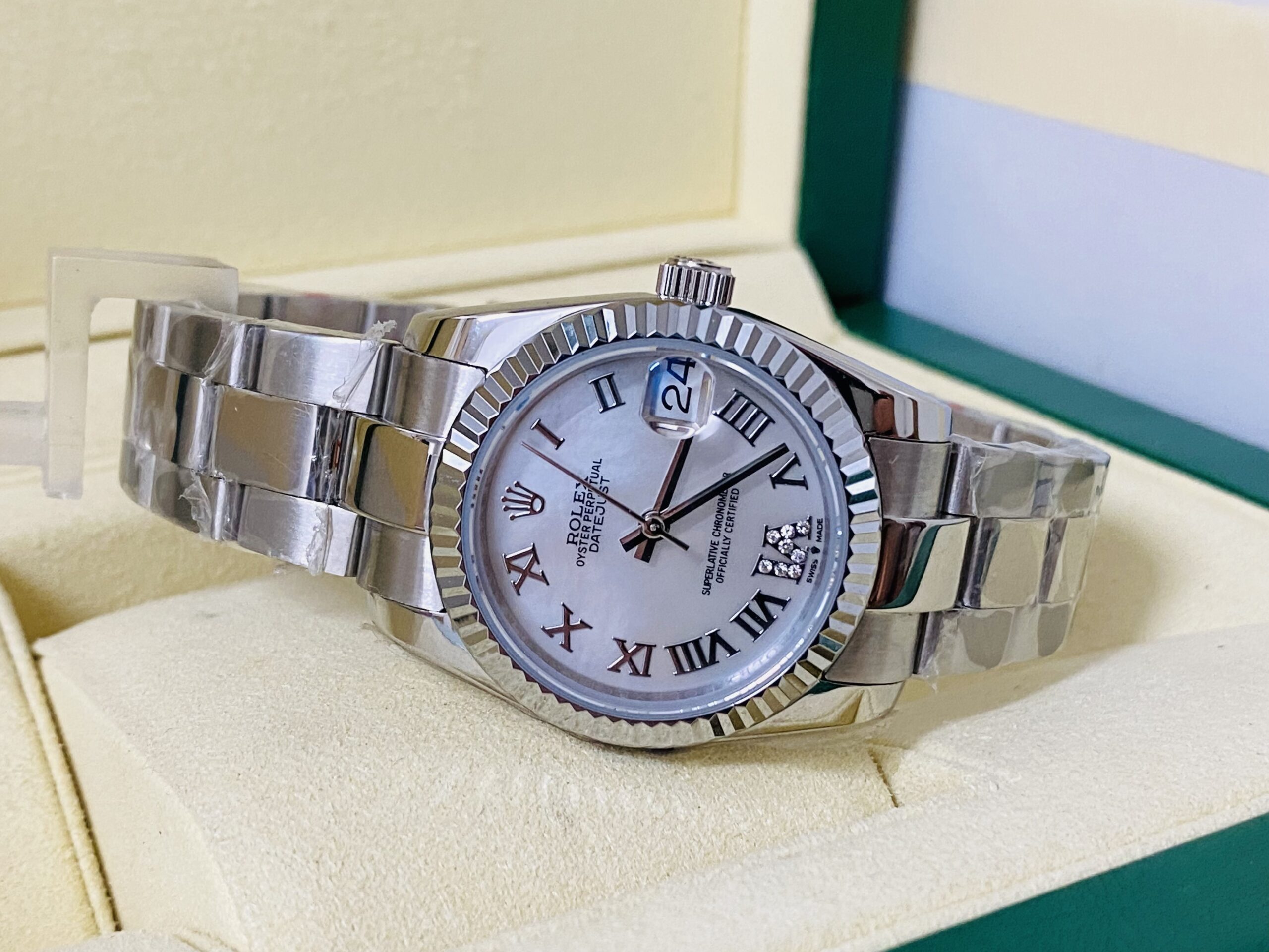 Rolex replica lady Datejust 31mm stainless stell mop dial - immagine 4