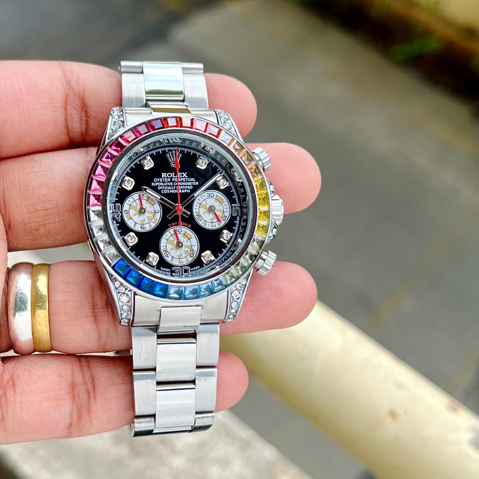 Rolex replica Daytona rainbow white gold - immagine 3