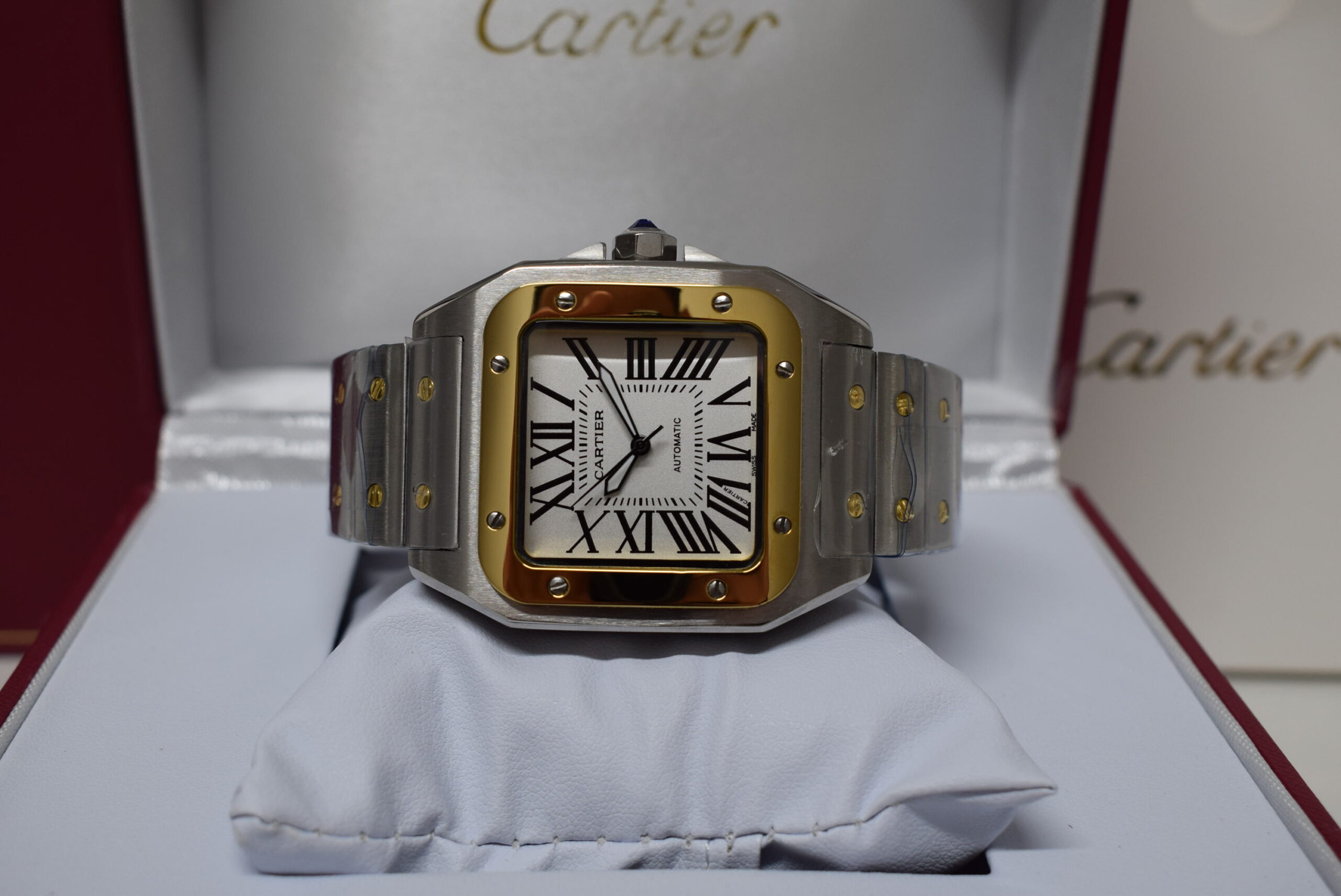 Cartier replica Santos De Cartier medium size acciaio-oro white dial
